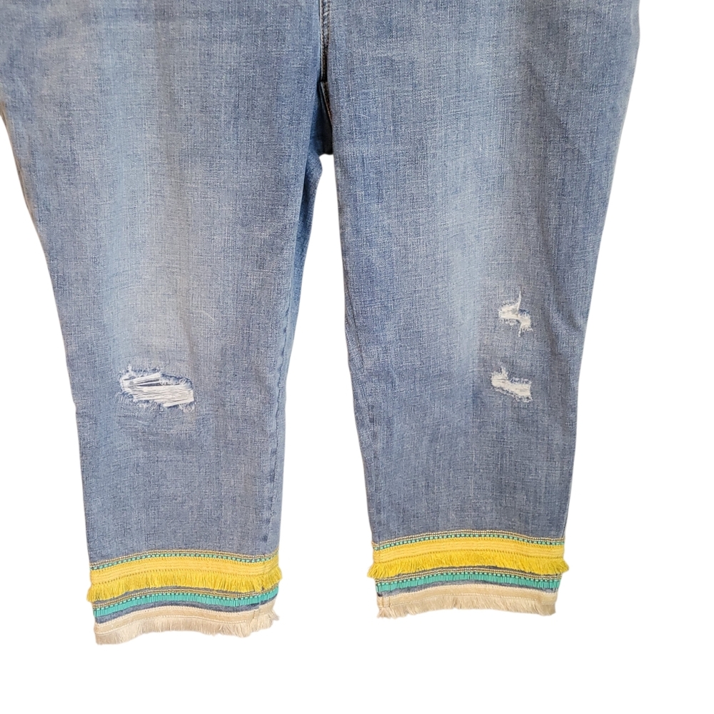 Chico's So Slimming Girlfriend Crop Jeans Sz 20| Fringe Striped Cuff Slim Leg - Picture 5 of 11